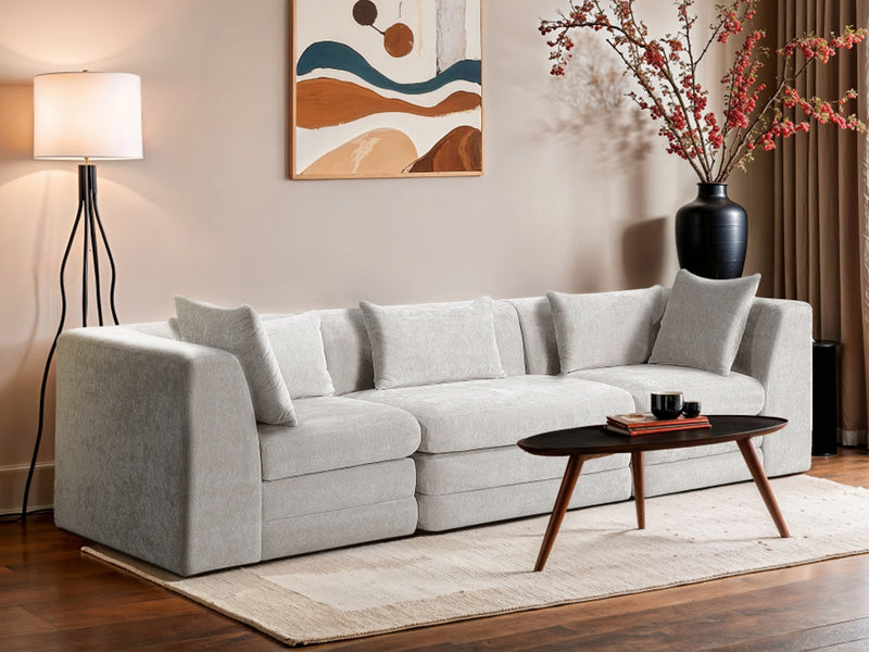 Stellar 114" Wide Chenille Fabric Upholstered Modular Sofa