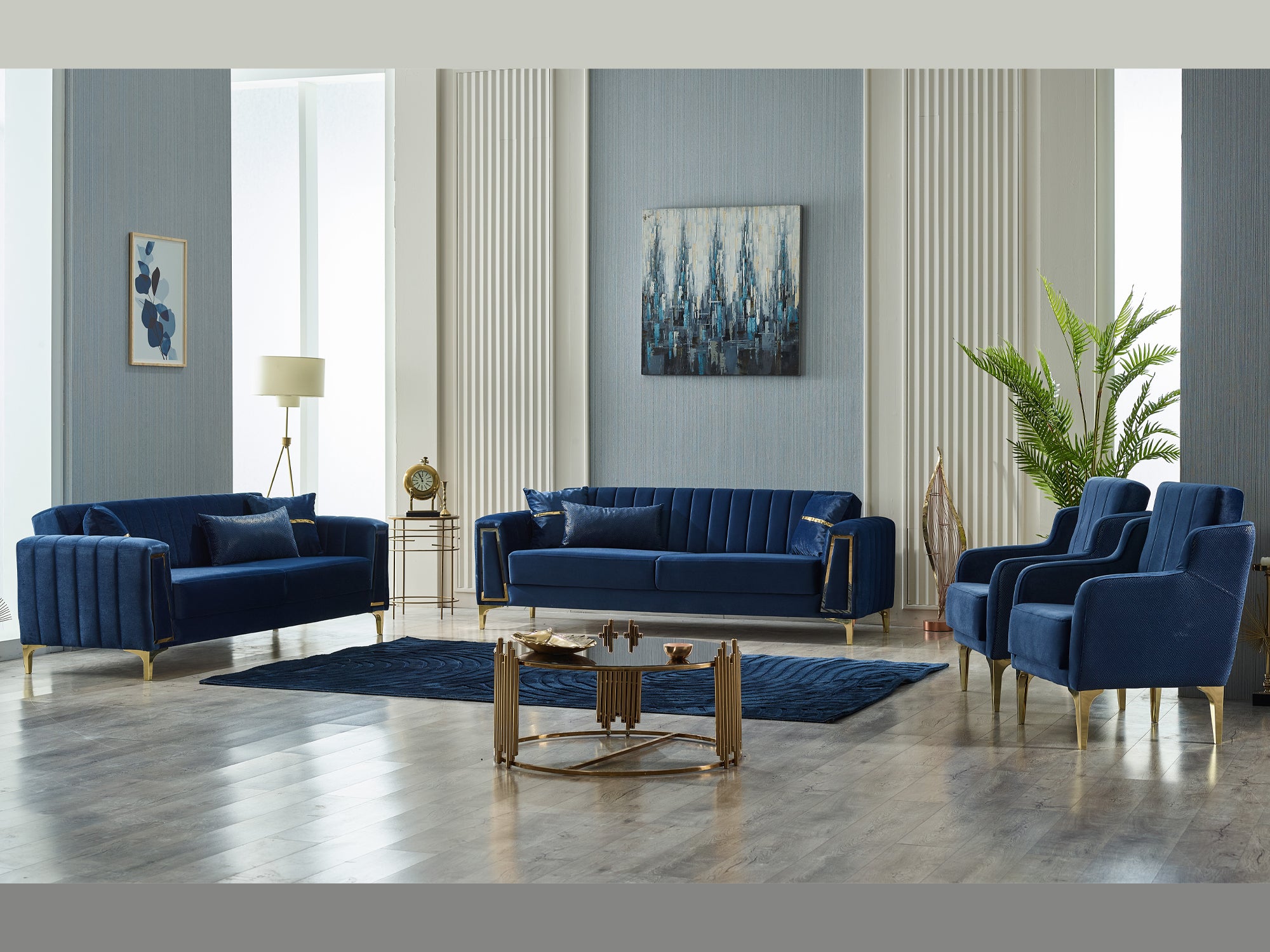 Blue Plaid Sofa Set Matttroy