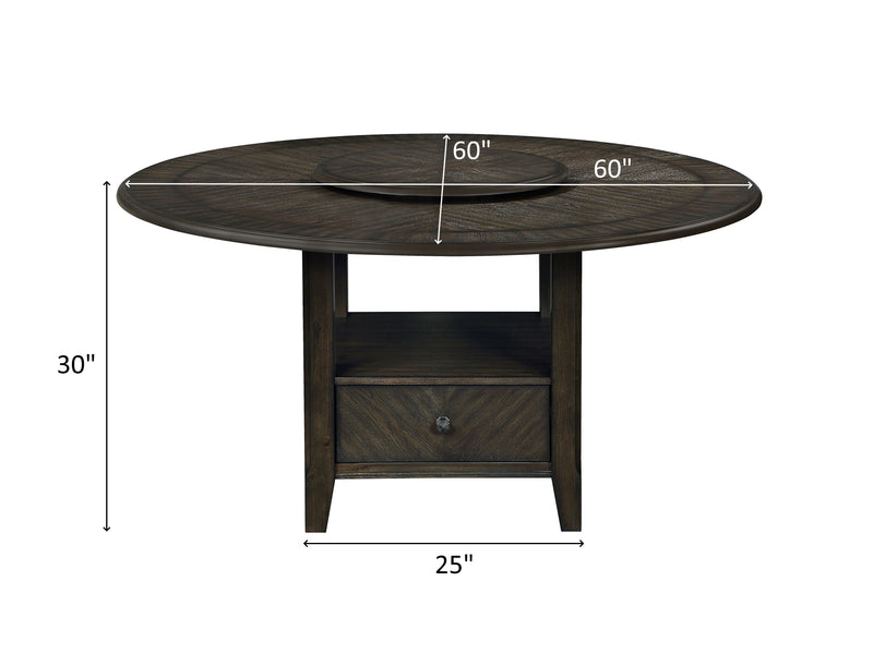 Twyla 60" Wide Round Wood Dining Table With Drawer