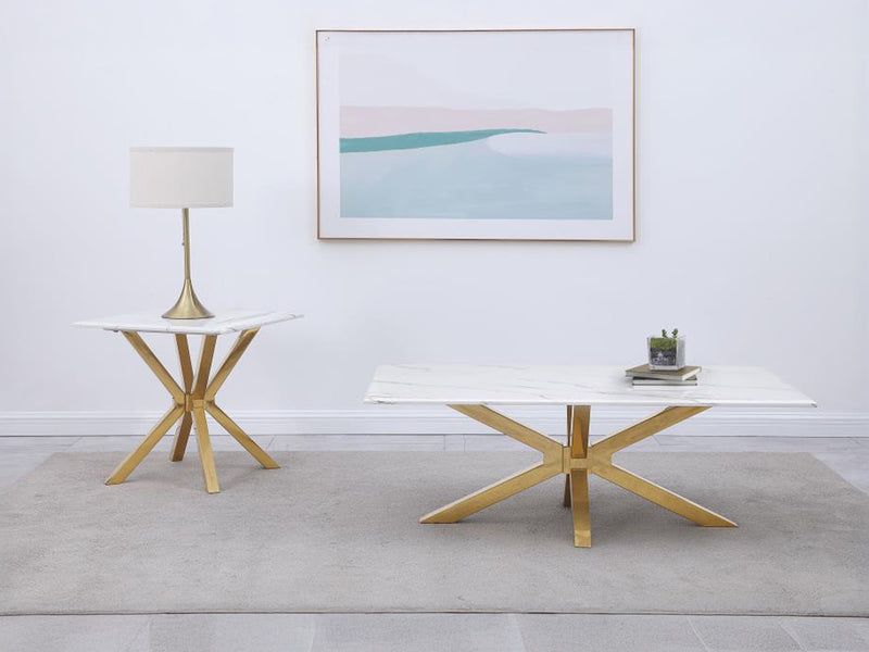 Visalia 51" Wide Faux Marble Top Stainless Steel Coffee Table