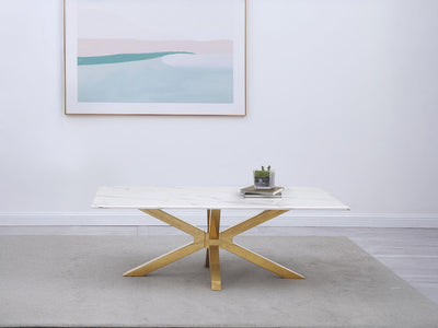 Visalia 51" Wide Faux Marble Top Stainless Steel Coffee Table