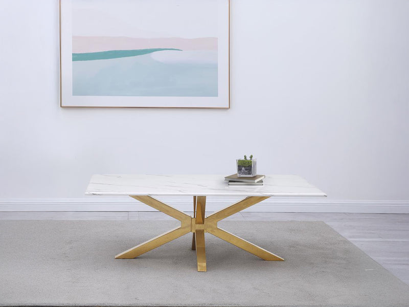Visalia 51" Wide Faux Marble Top Stainless Steel Coffee Table