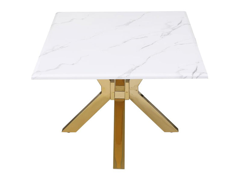 Visalia 51" Wide Faux Marble Top Stainless Steel Coffee Table