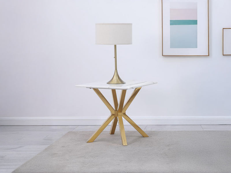 Visalia 23" Tall Faux Marble Top Stainless Steel End Table