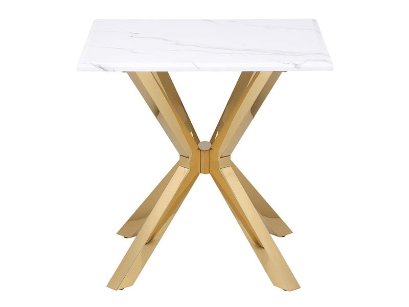 Visalia 23" Tall Faux Marble Top Stainless Steel End Table