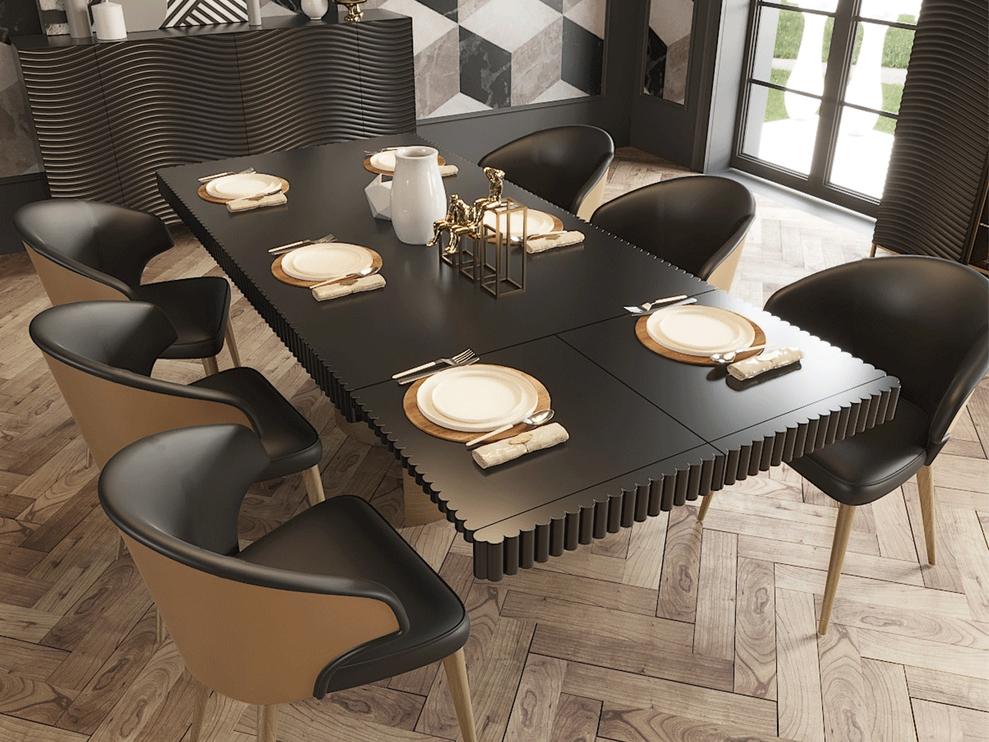 Wave 63" / 79" / 94" Wide 6-8-10 Person Extendable Black Dining