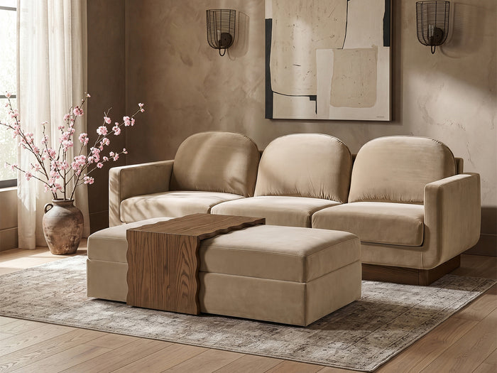 Woodra 60.2" Wide Walnut Coffee Table With Ottoman