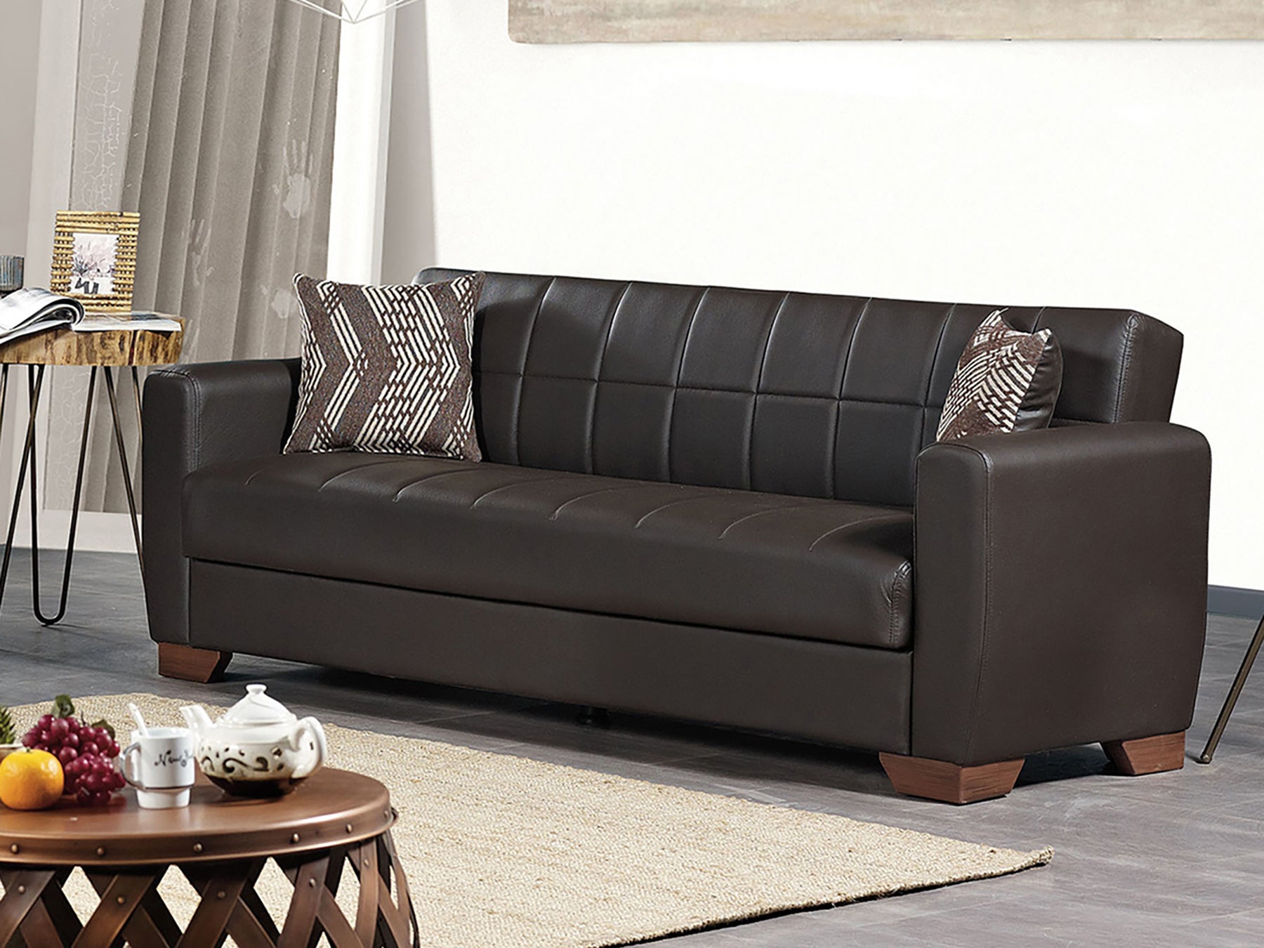 Barato Leather 83 Wide Convertible Sofa